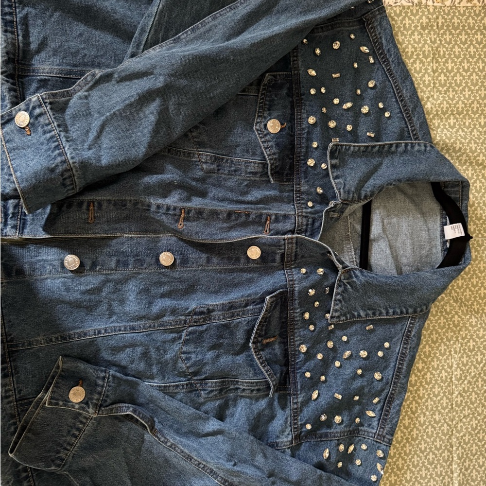 Forever 21 Dark Blue Studded Denim Jacket